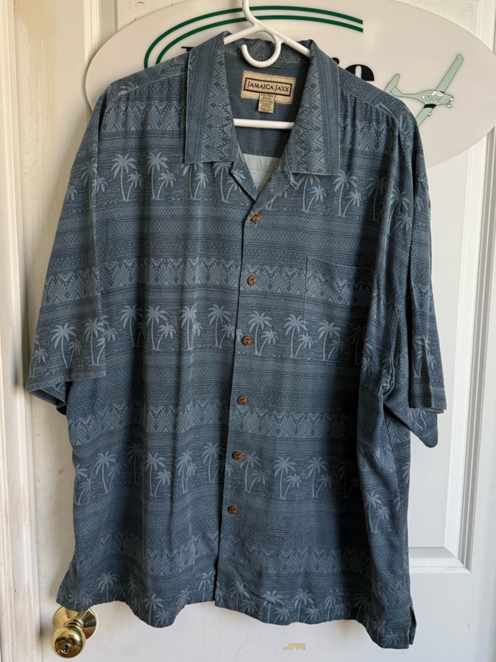 Jamaica Jaxx Slate Blue Palm-Print Short-Sleeve Button-Down